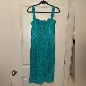 Dolce & Gabbana Turquoise Lace Midi Dress